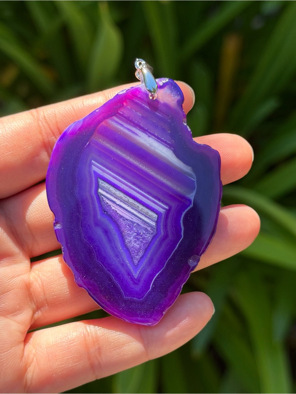 Sterling silver 925 stamped unique free form banded agate pendant 1806